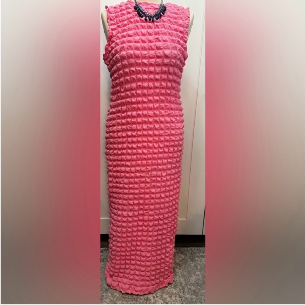 Pink Bubble Texture Maxi Dress Sleeveless Sz LG NEW!! FIRM!